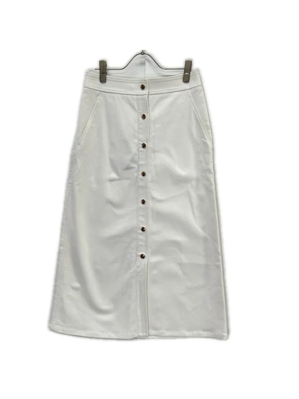 Louis Vuitton White Gold Button Denim Skirt 36